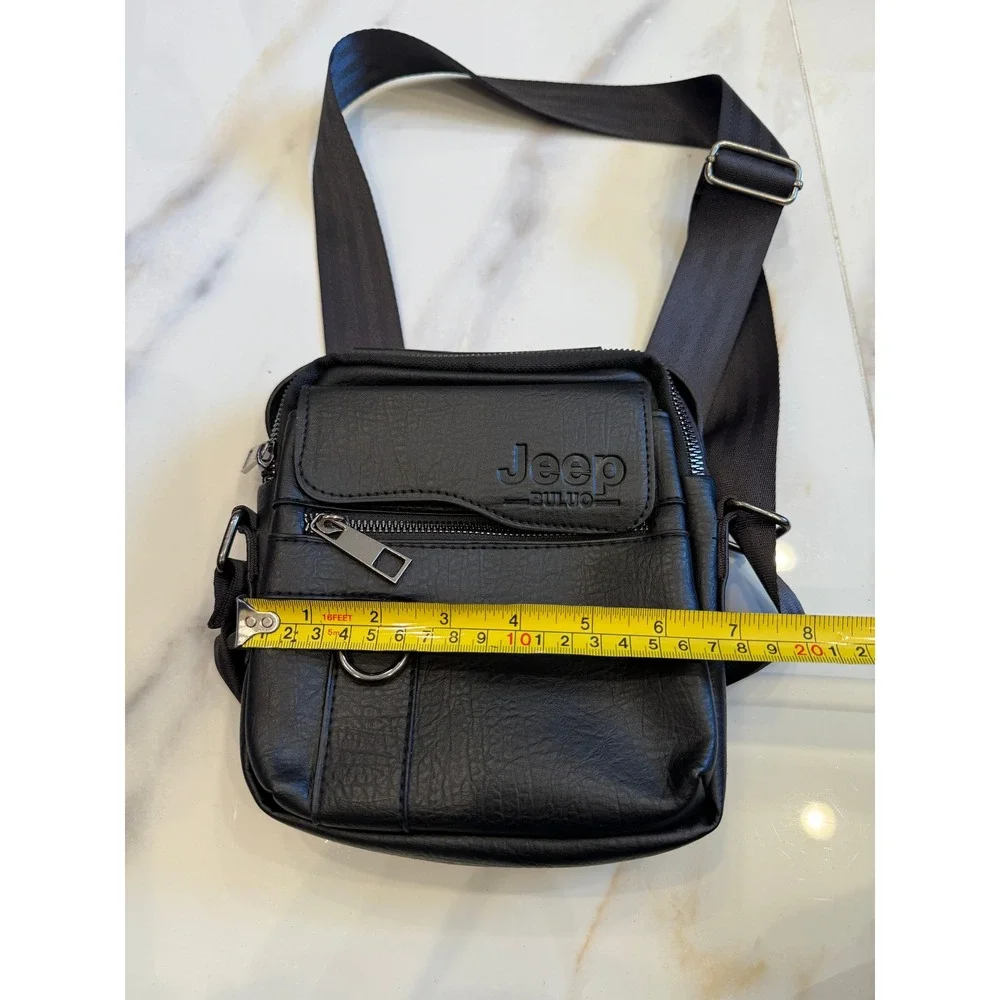 Jeep Buluo Mens Black Vegan Leather Crossbody Messenger Bag Shoulder Travel Case